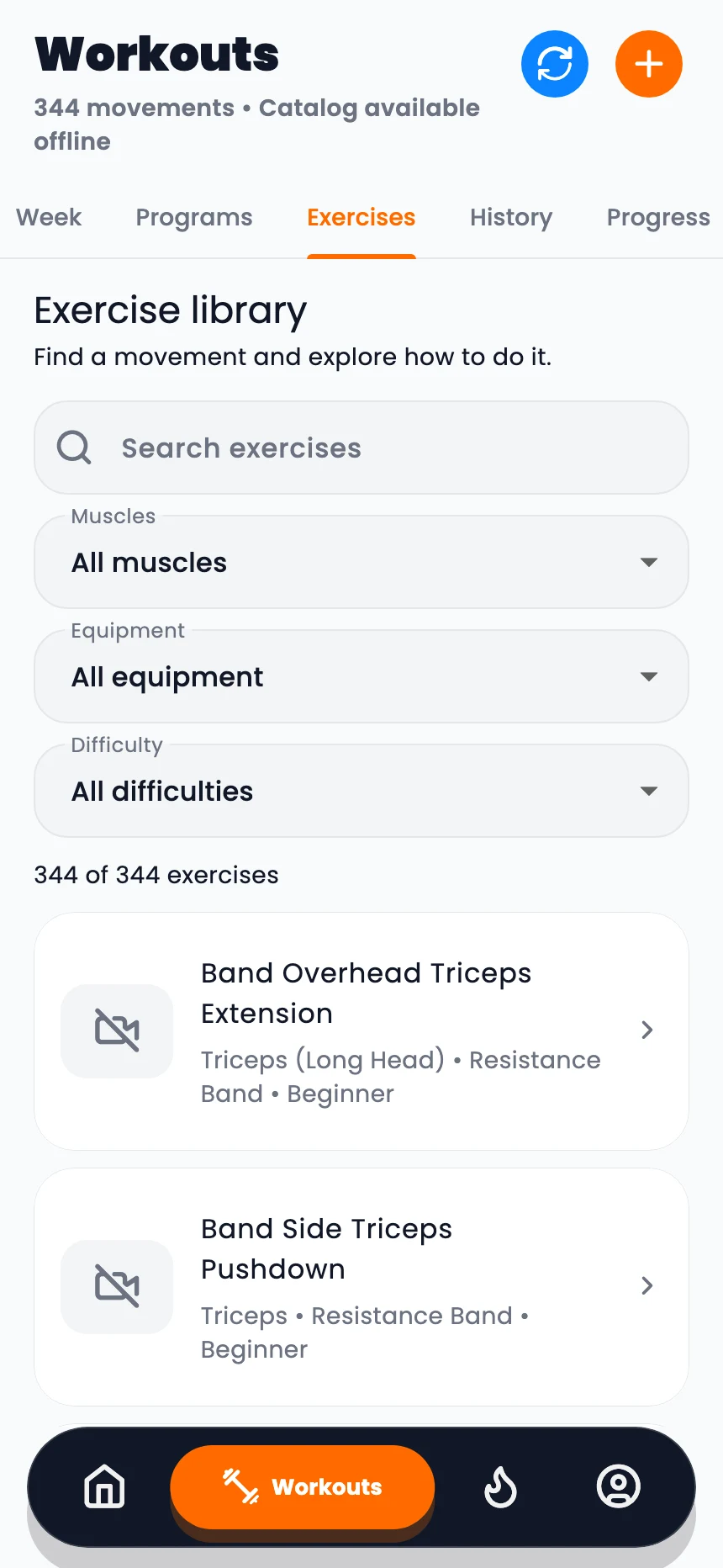 Find your exercise — Macro Lift app screen with sample data